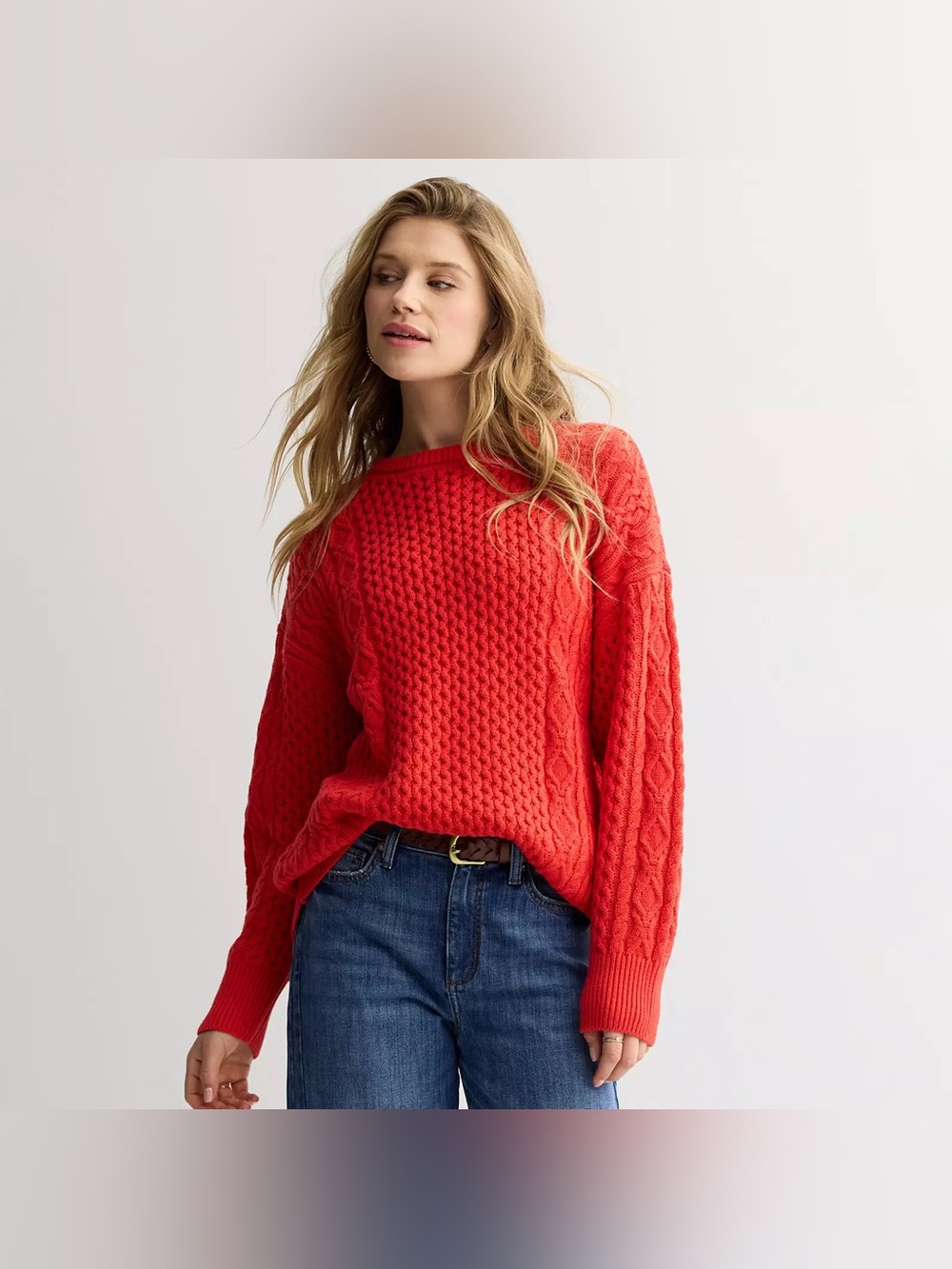 Women's Petite Large PL Sonoma Goods For Life Oversized Cable-Knit Sweater Red